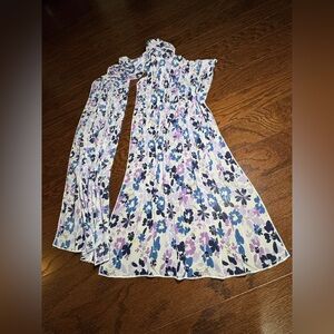 Floral Patterned Scarf in Purple and Blue 87” L